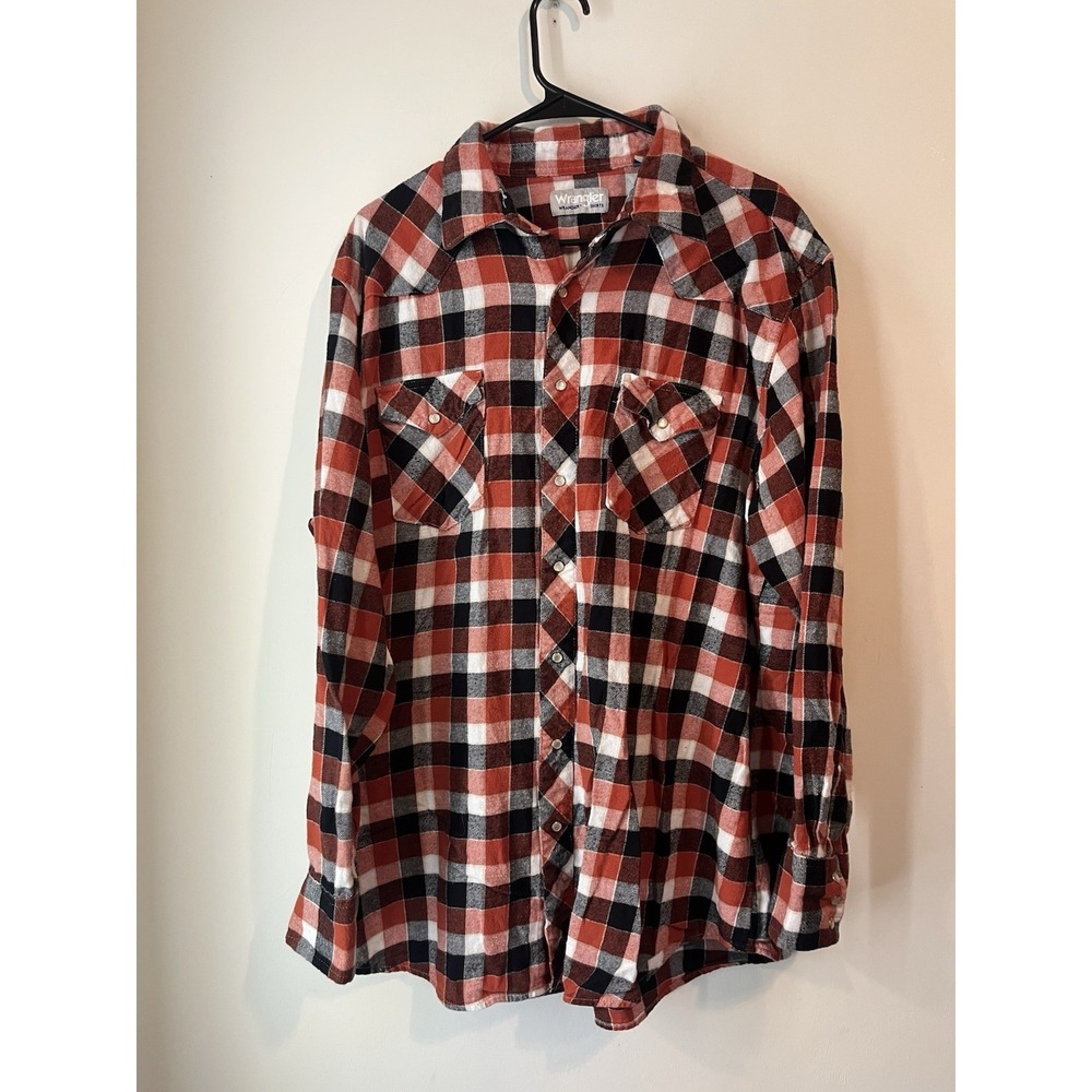 Wrangler Wrancher Flannel Plaid Button Down Red‎ Black Western Size 2XLT